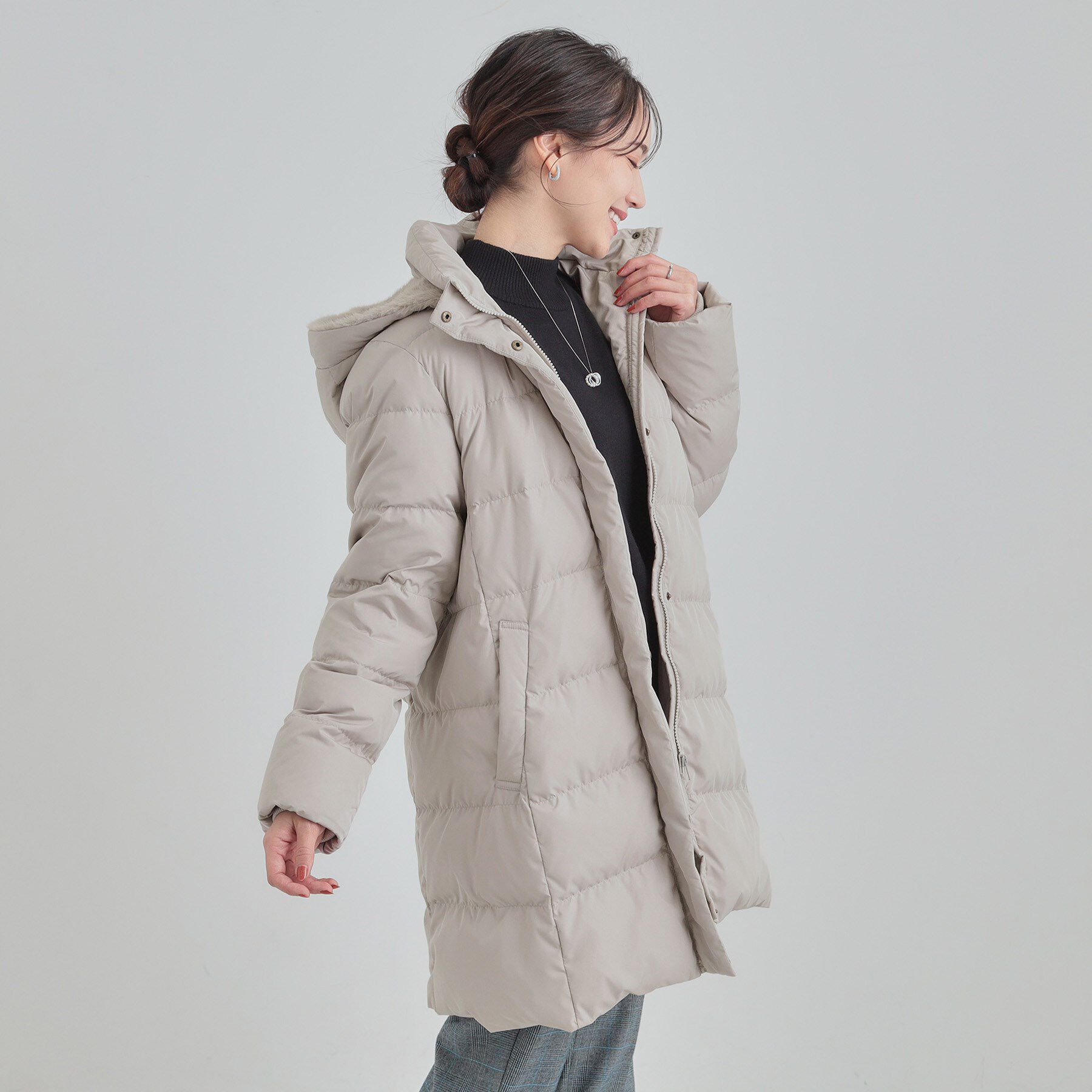 SHOO･LA･RUE「【洗濯機可/撥水】フェイクファーフード ロングダウン」|ダウン|