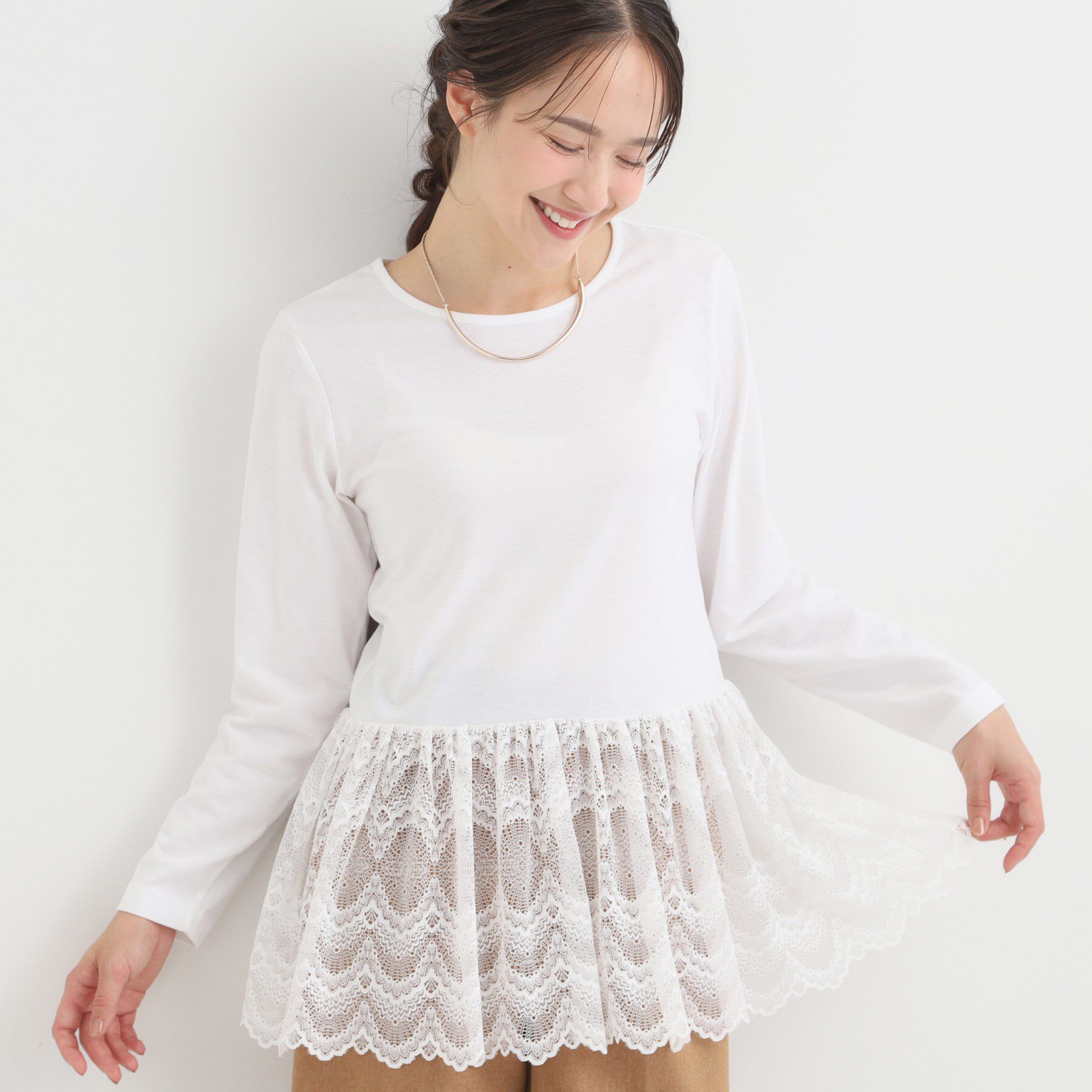 SHOO･LA･RUE「裾フリルレイヤードトップス」|Tシャツ・カットソー|オフホワイト(403