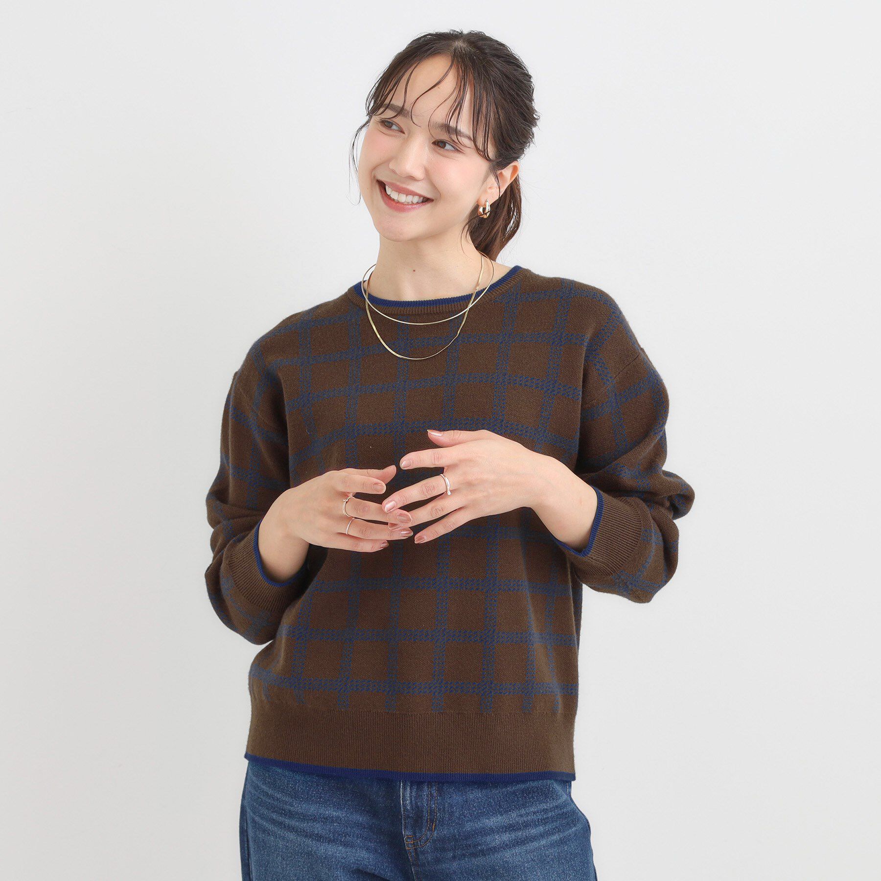 SHOO･LA･RUE「【洗濯機可/S-LL】クラシックなチェック柄が目を惹く 柔らかニット」|ニット・セーター|