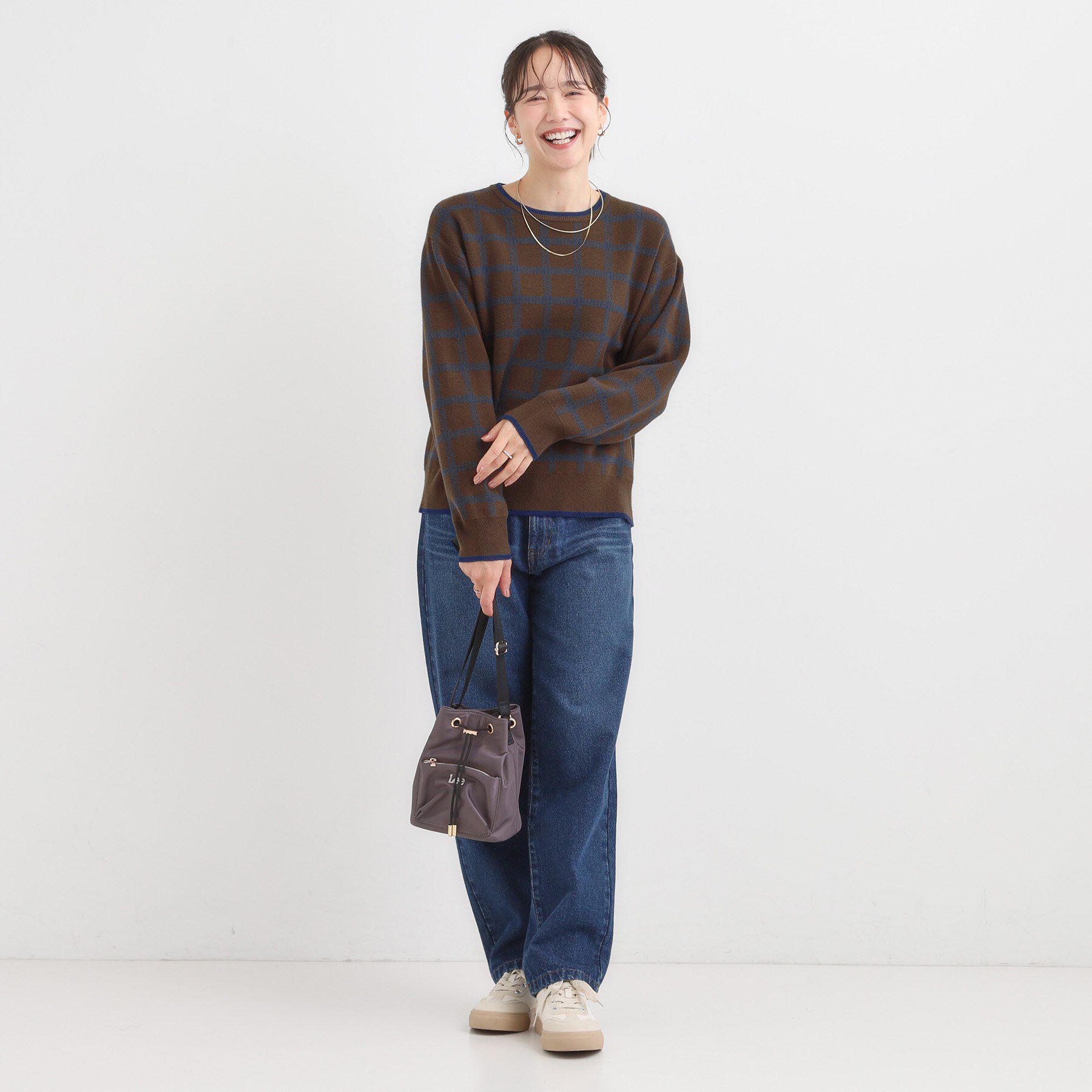 SHOO･LA･RUE「【洗濯機可/S-LL】クラシックなチェック柄が目を惹く 柔らかニット」|ニット・セーター|