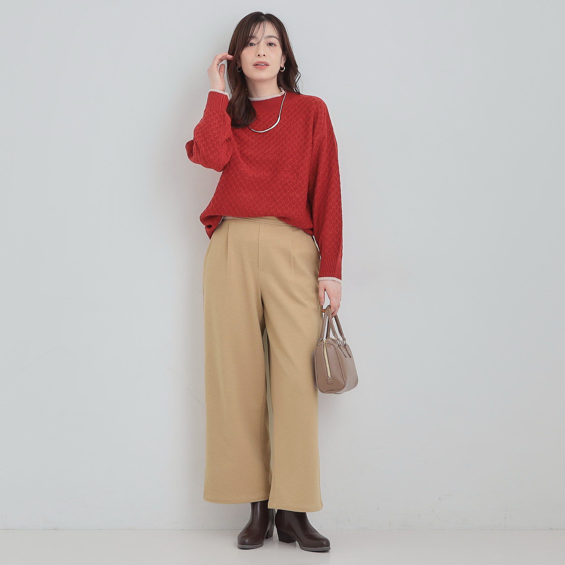 SHOO･LA･RUE「【洗濯機可/S-LL/あったか】ウエストのタブボタンがポイント 裏起毛ワイドパンツ」|その他|