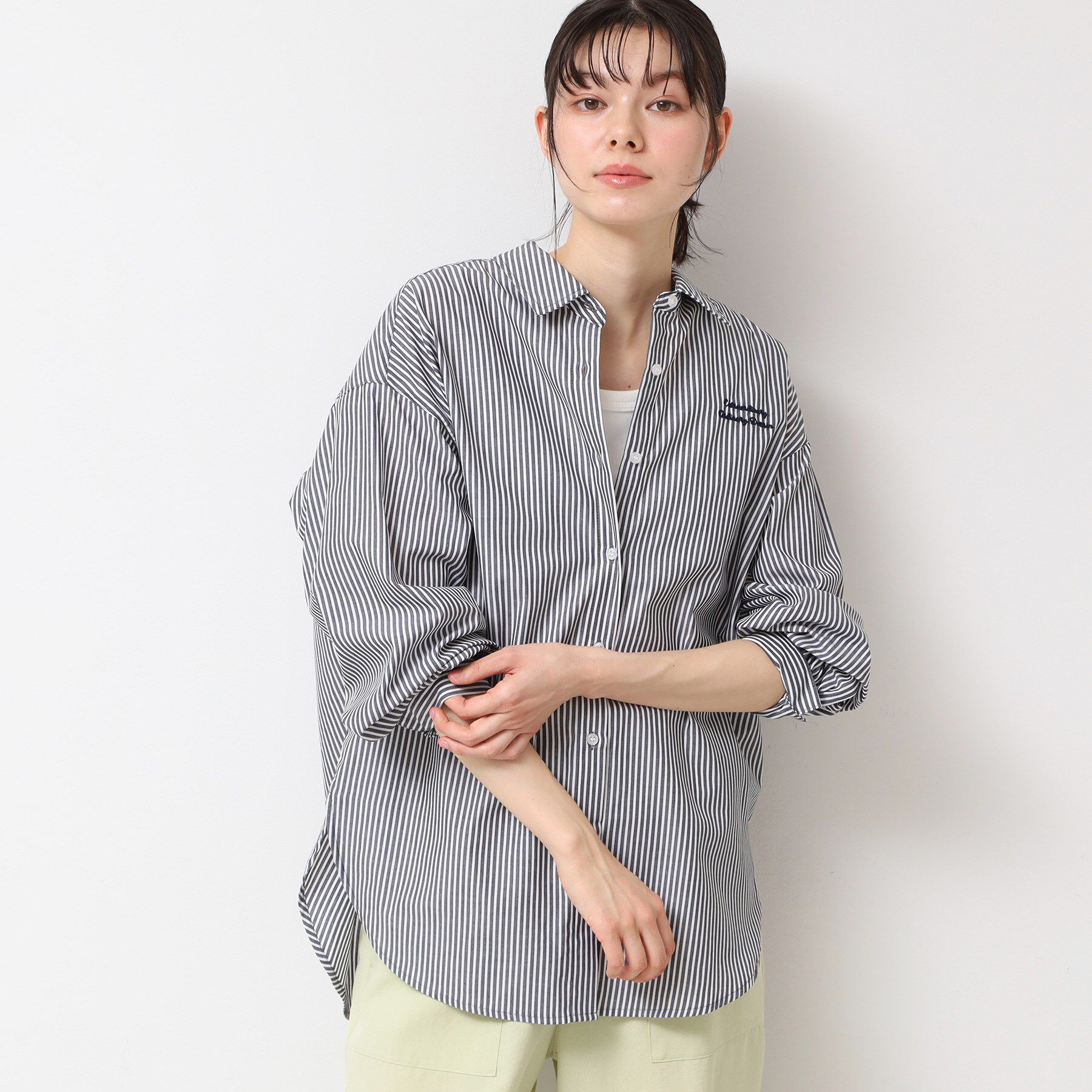 Dessin「【洗える】ロゴ刺繍入りストライプオーバーシャツ」|シャツ・ブラウス|