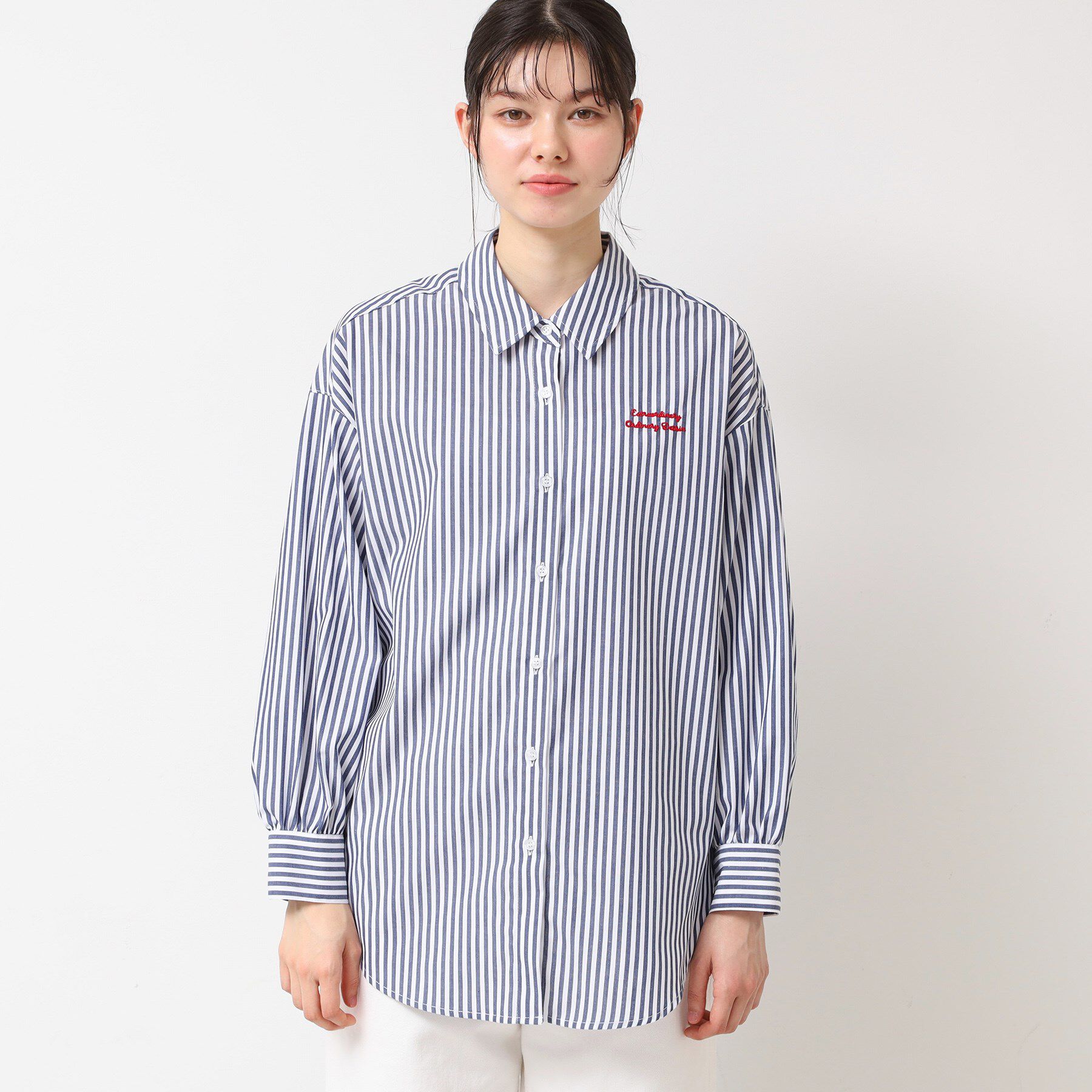 Dessin「【洗える】ロゴ刺繍入りストライプオーバーシャツ」|シャツ・ブラウス|