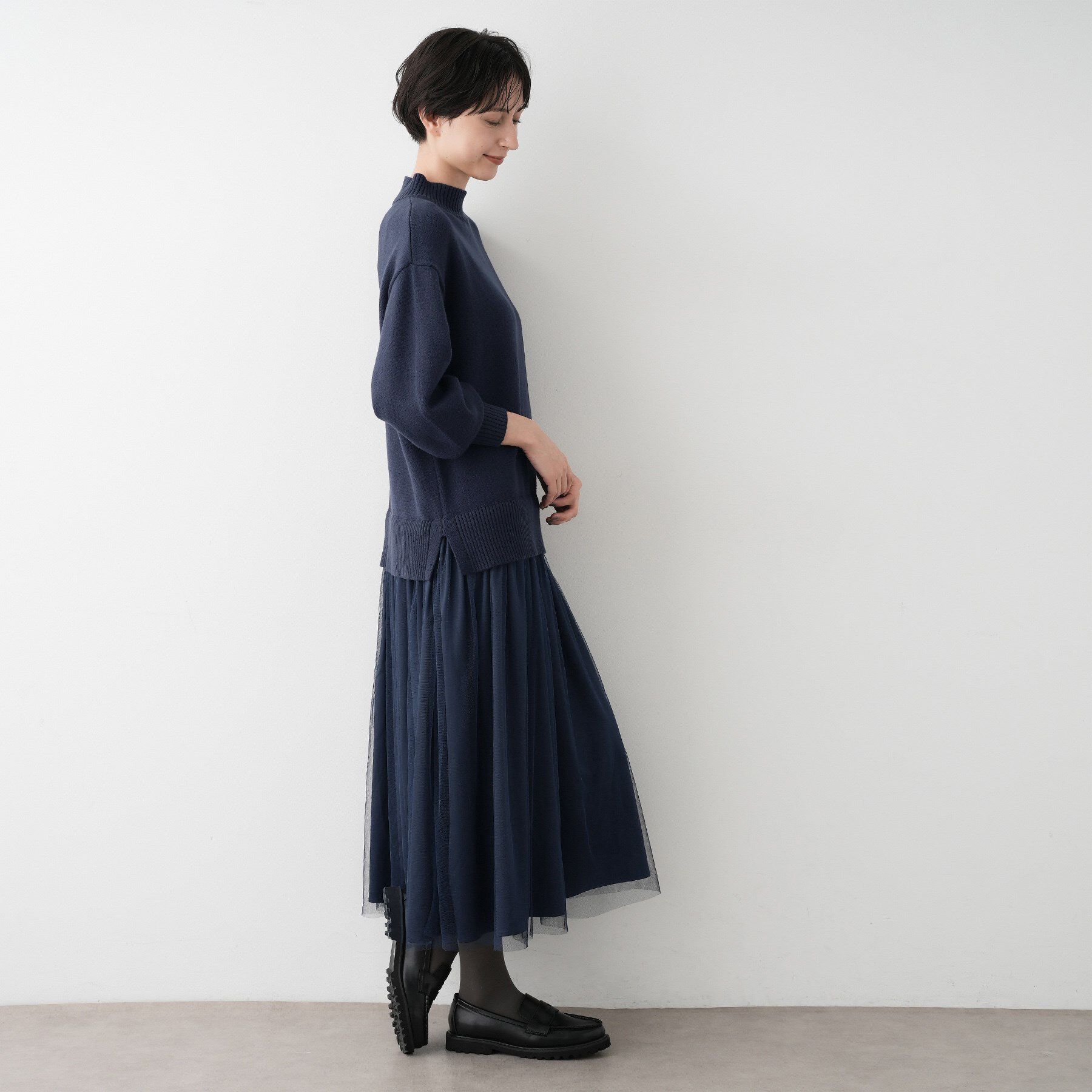 Dessin「【洗える】ニットチュールドッキングワンピース」|ワンピース|