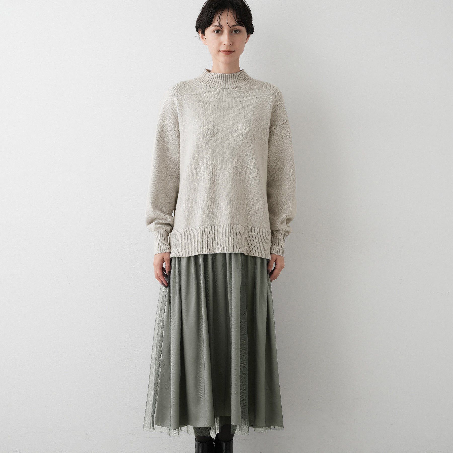 Dessin「【洗える】ニットチュールドッキングワンピース」|ワンピース|