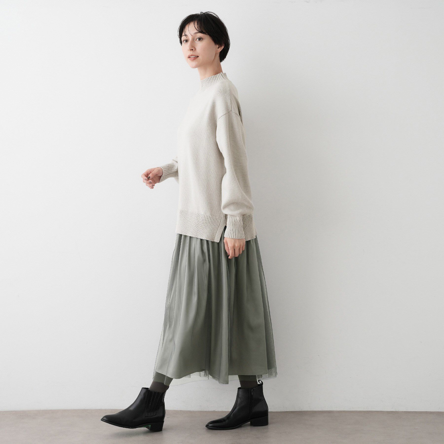 Dessin「【洗える】ニットチュールドッキングワンピース」|ワンピース|