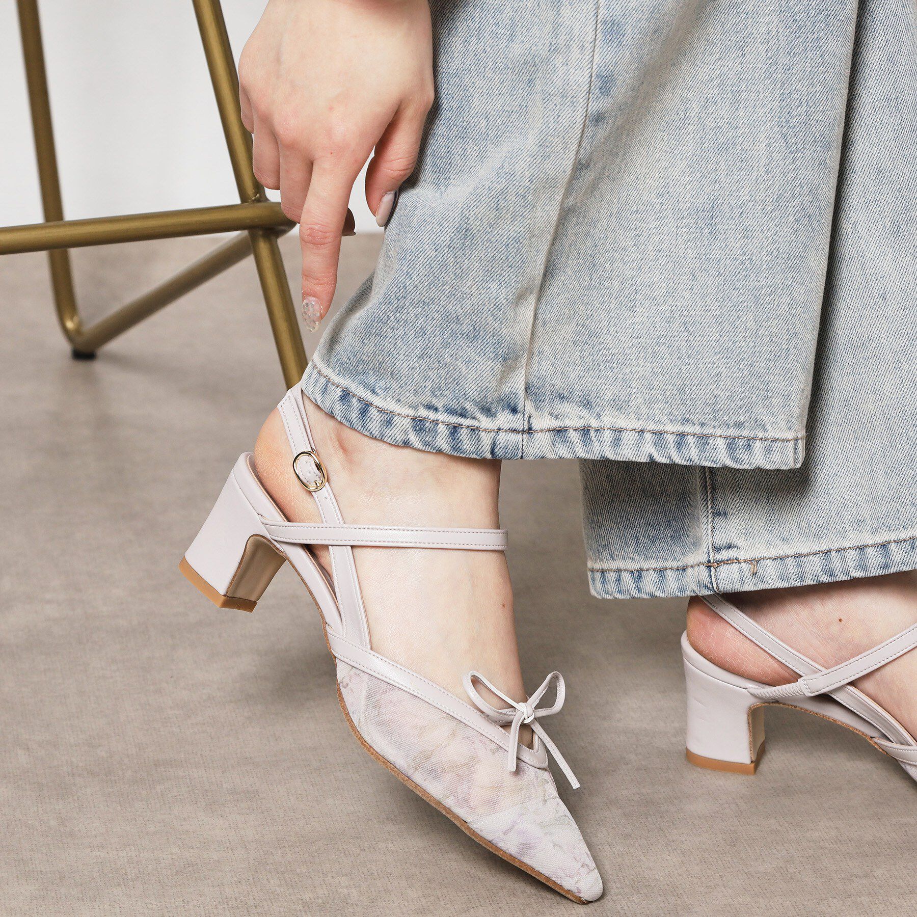 ESPERANZA「【Spring Collection】チュールリボンバックストラップパンプス」|パンプス|花柄(900)