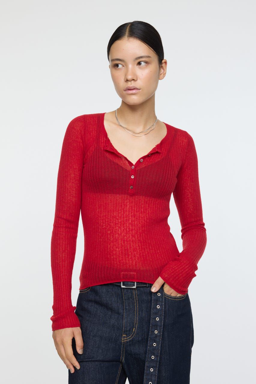 MOUSSY「SHEER HENRY NECK ニットトップス」|ニット・セーター|