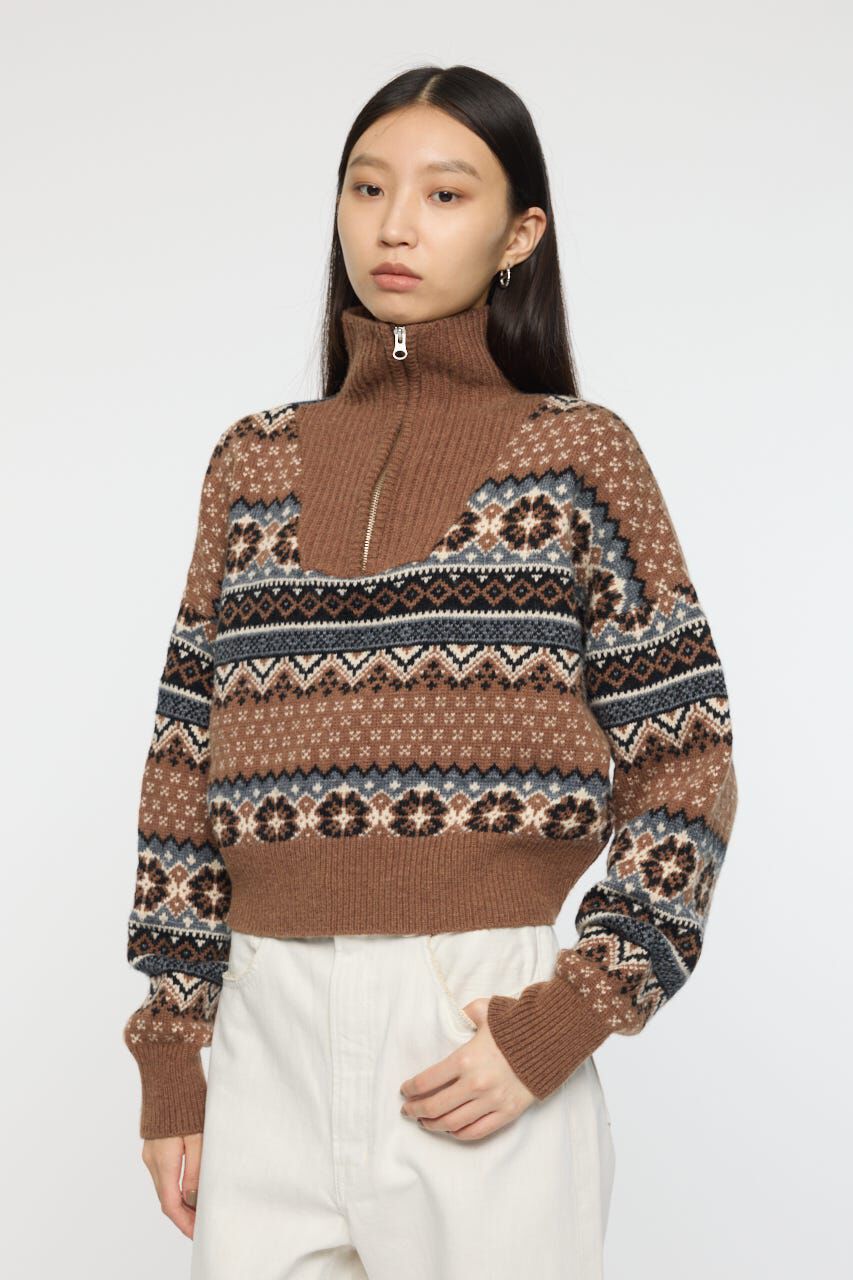 MOUSSY「HALF ZIP FAIR ISLE セーター」|ニット・セーター|