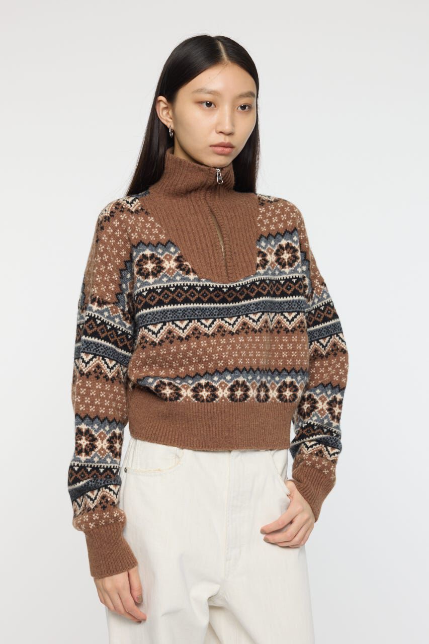 MOUSSY「HALF ZIP FAIR ISLE セーター」|ニット・セーター|
