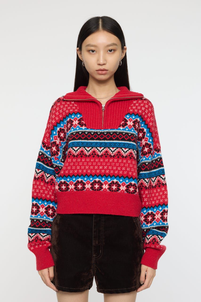 MOUSSY「HALF ZIP FAIR ISLE セーター」|ニット・セーター|
