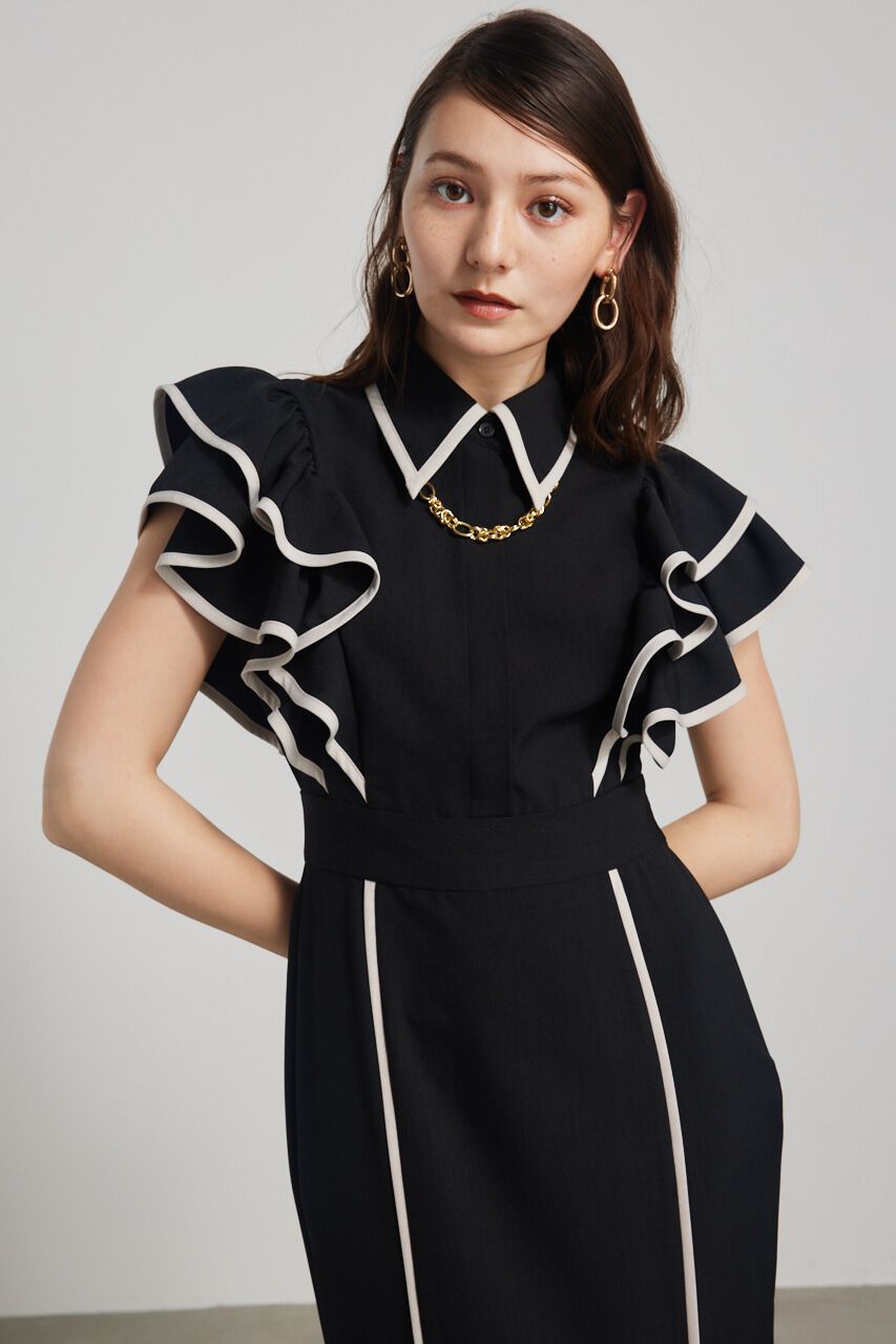 rienda「フリルスリーブバイカラーOP」|ワンピース|