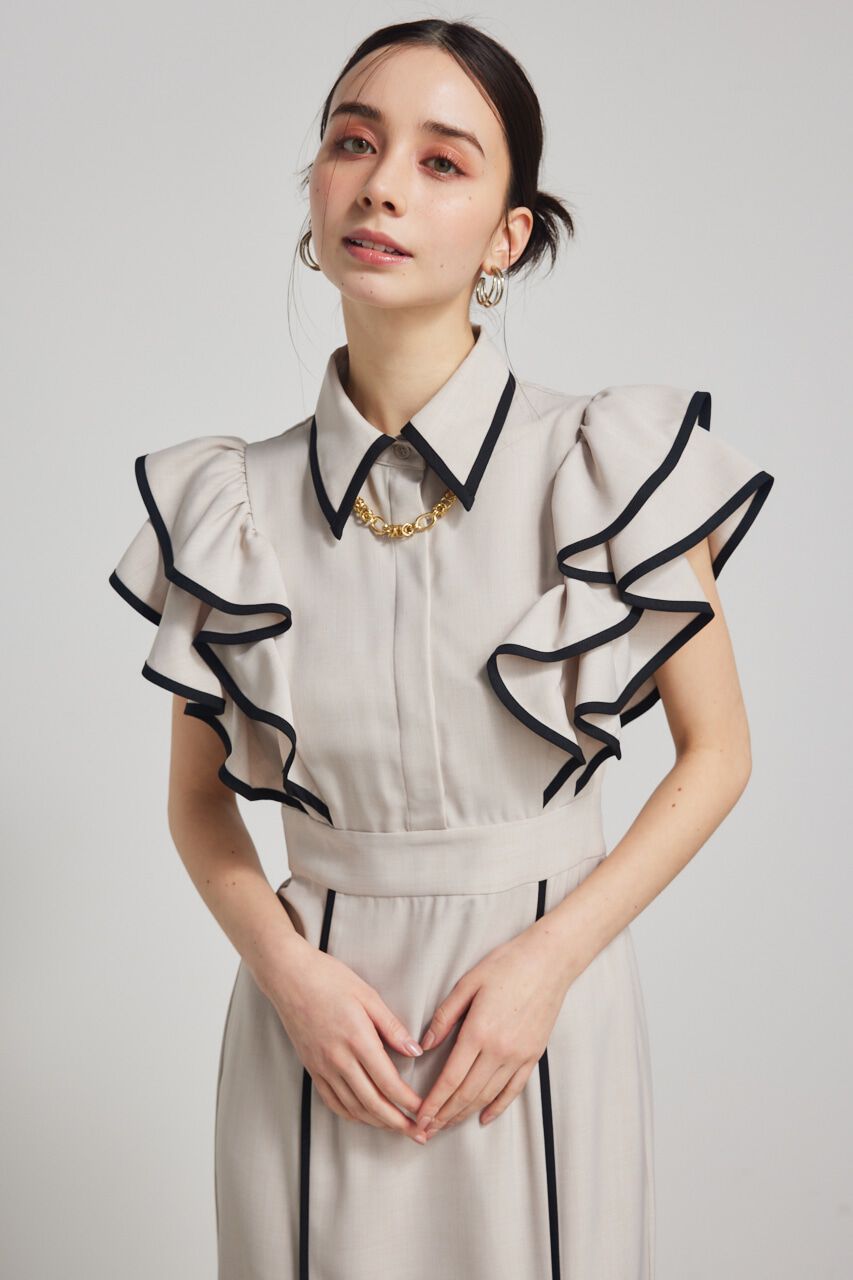 rienda「フリルスリーブバイカラーOP」|ワンピース|