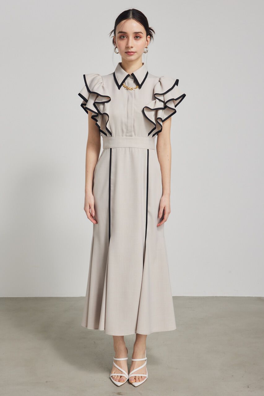 rienda「フリルスリーブバイカラーOP」|ワンピース|