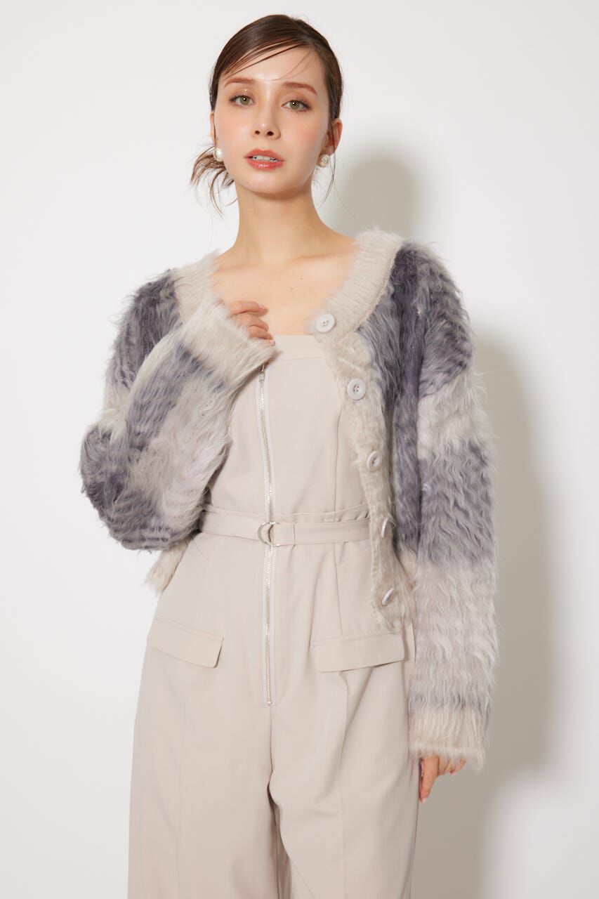 rienda「2WAYロングシャギーチェックショートニットカーディガン」|カーディガン|