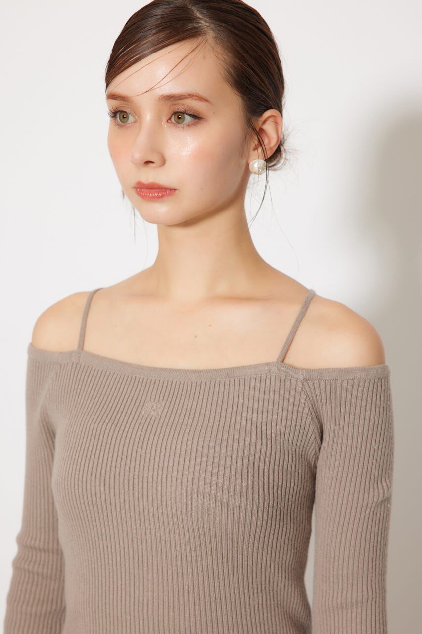 rienda「Rロゴバックリボンオフショルニットトップス」|ニット・セーター|