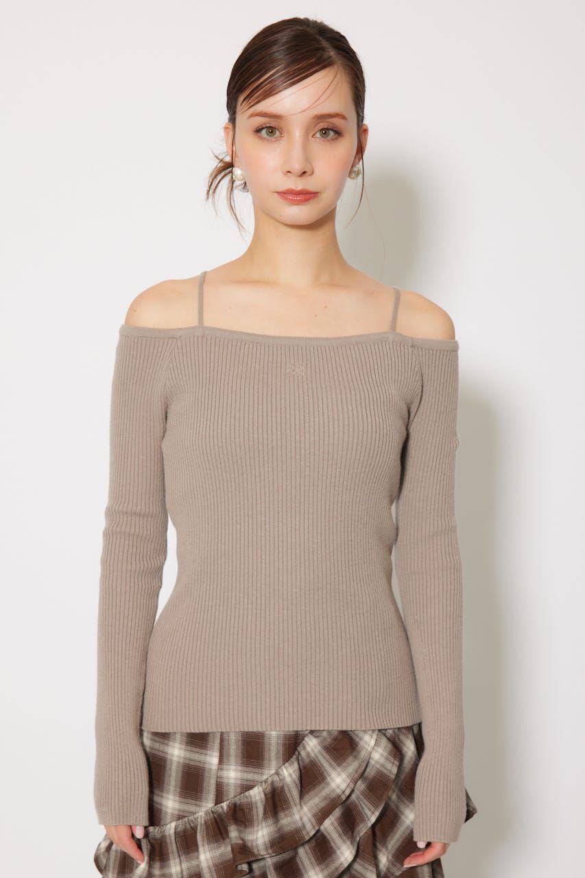 rienda「Rロゴバックリボンオフショルニットトップス」|ニット・セーター|