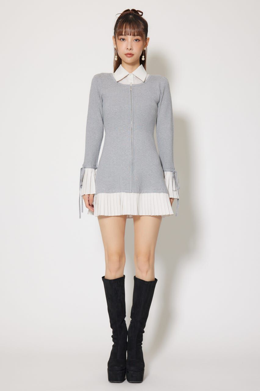 rienda「レイヤードパターンシャツニットミニワンピース」|ワンピース|