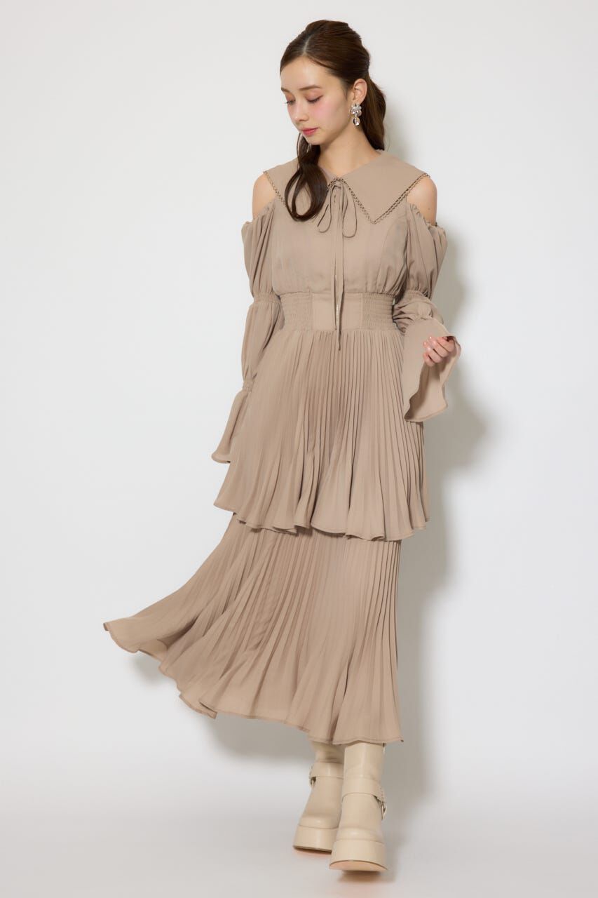 rienda「BIGカラープリーツフレアワンピース」|ワンピース|