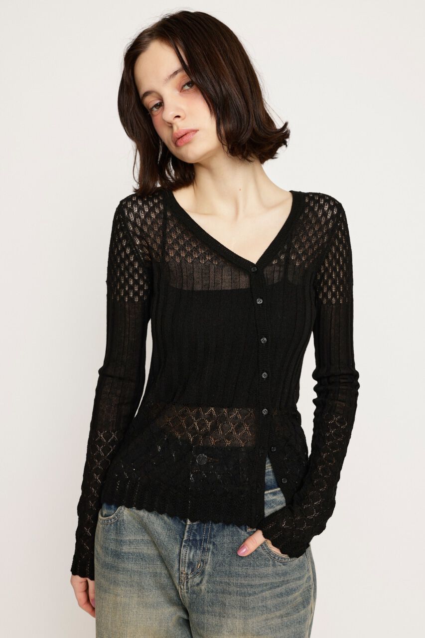 SLY「CROCHET SLANT BUTTON カーディガン」|カーディガン|BLK