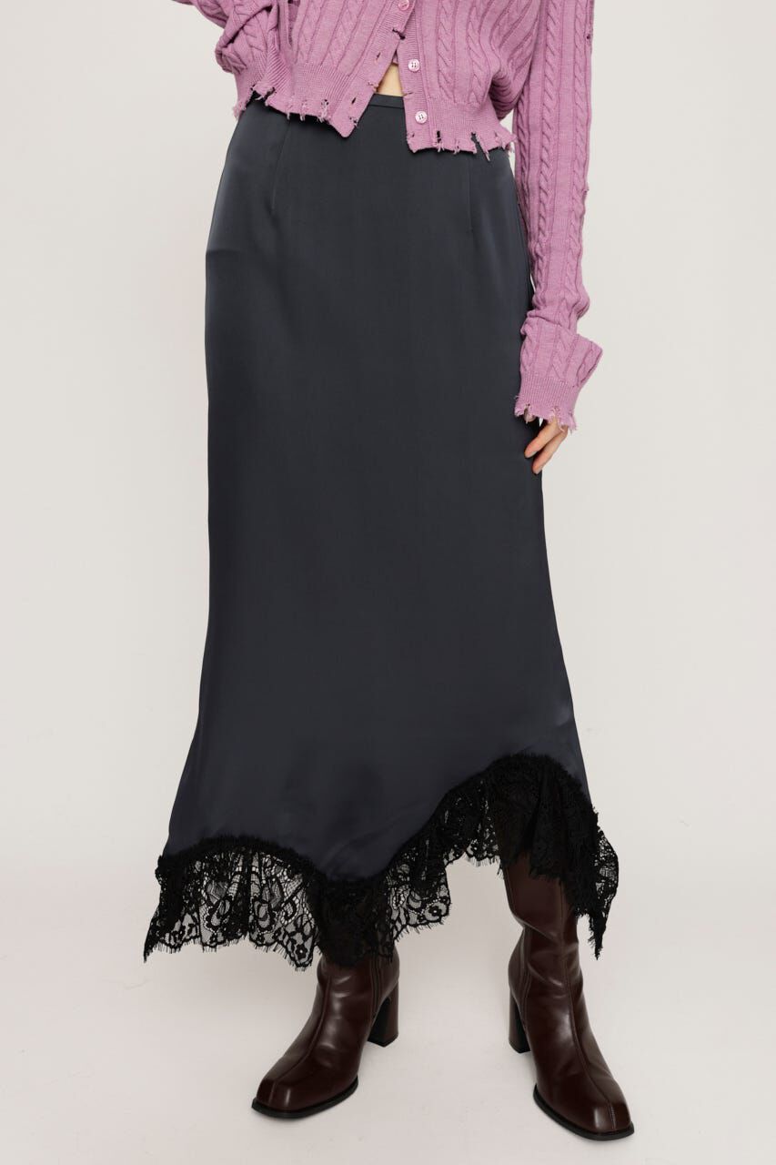 SLY「LACE SATIN ロングスカート」|スカート|L/BLK1