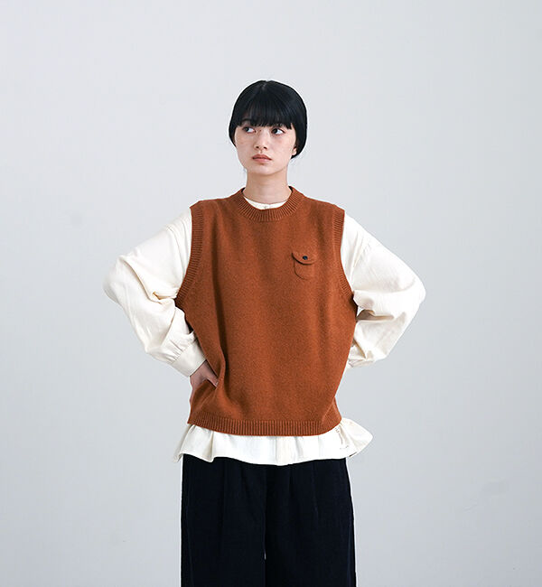 休日と詩「休日のスモールポケットベスト」|ベスト・ジレ|レンガ