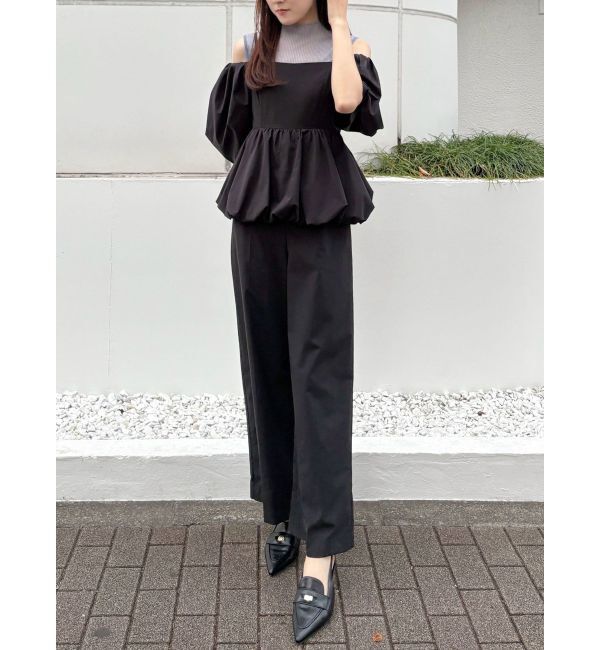 MERCURYDUO「タフタバルーンペプラムロンパース」|オールインワン|ブラック