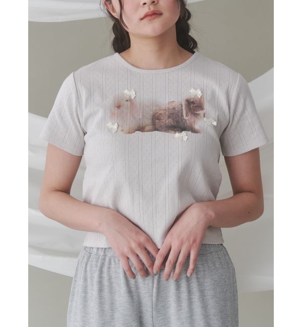merry jenny「ラビットribbon Tシャツ」|Tシャツ・カットソー|ライトグレー