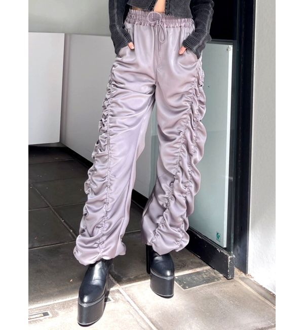 GYDA「サテンギャザーワイドパンツ」|その他|グレー