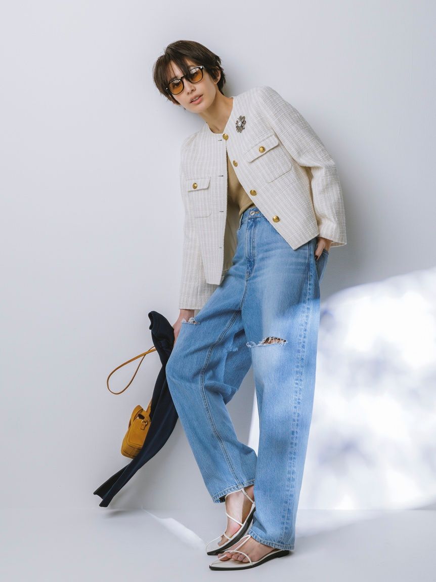 Mila Owen「【WEB限定00サイズ】ワイドテーパードカットアウトデニムパンツ」|デニム|