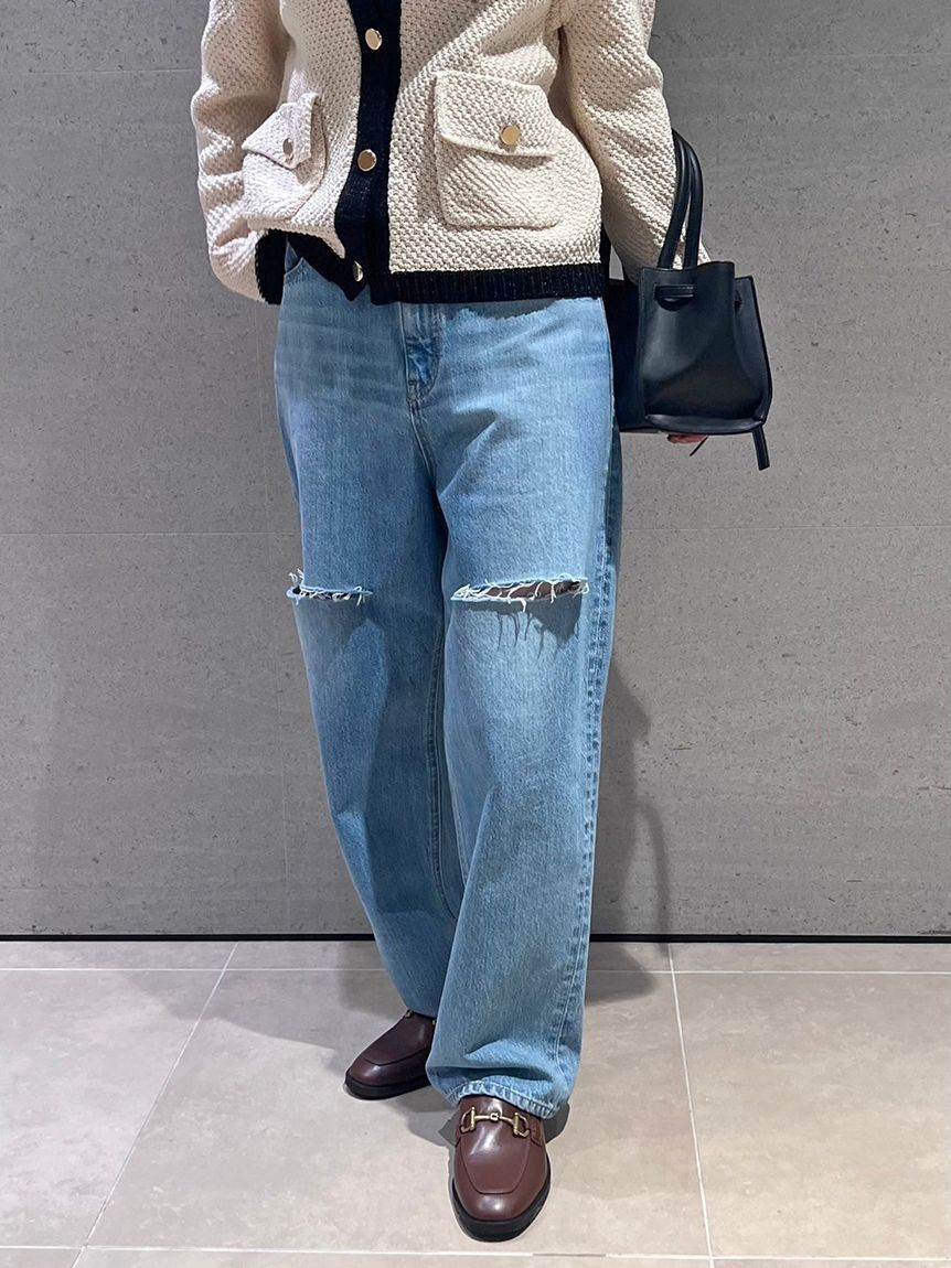 Mila Owen「【WEB限定00サイズ】ワイドテーパードカットアウトデニムパンツ」|デニム|