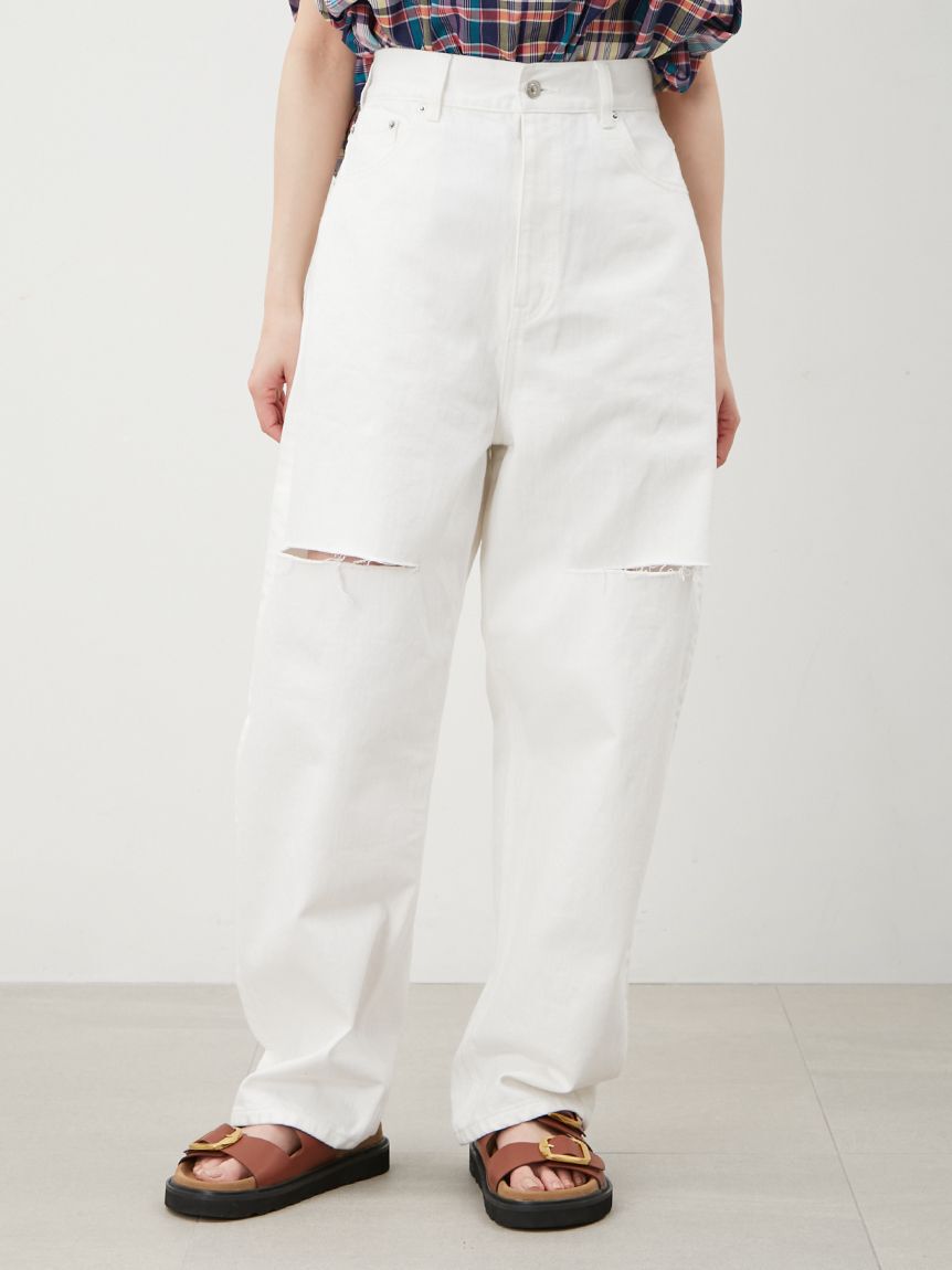 Mila Owen「【WEB限定00サイズ】ワイドテーパードカットアウトデニムパンツ」|デニム|