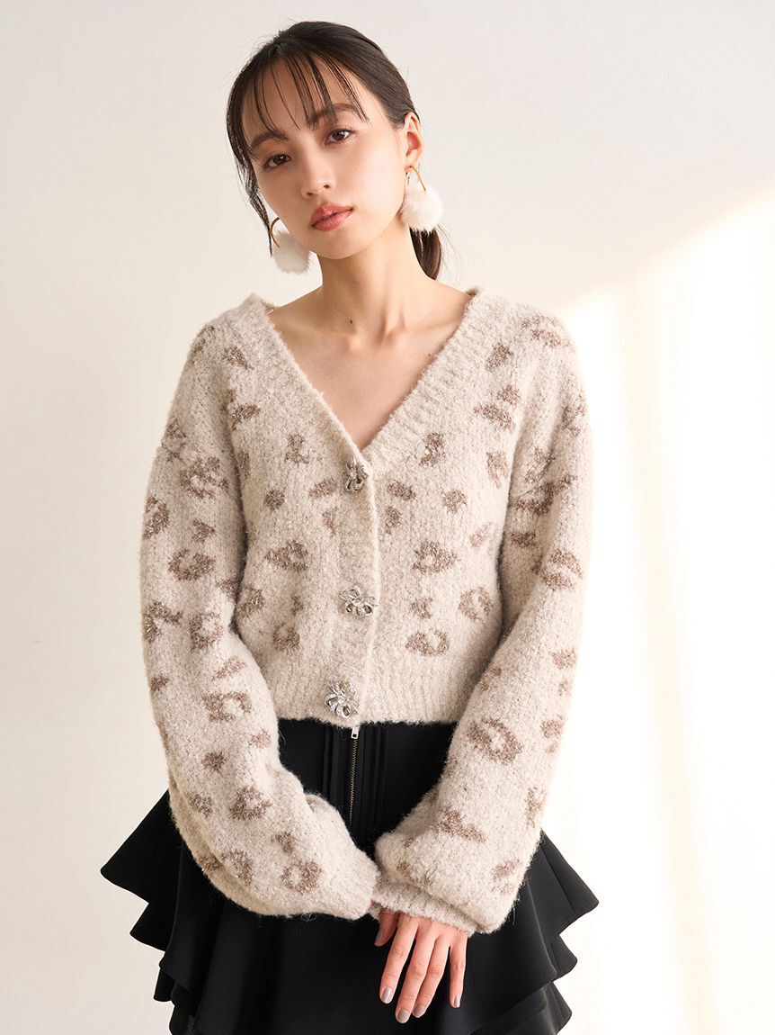 SNIDEL「ビジューリボンショートカーディガン」|カーディガン|