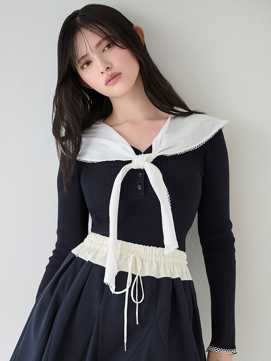 SNIDEL「Sustainableスカーフブラウスドッキングプルオーバー」|ニット・セーター|