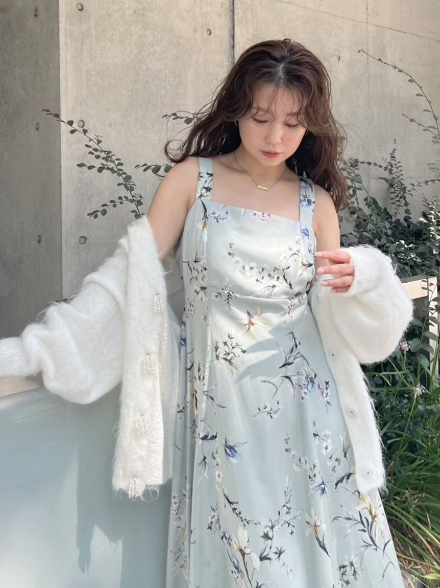 FRAY I.D「パールリボンシャギーミドルＶネックカーディガン」|カーディガン|