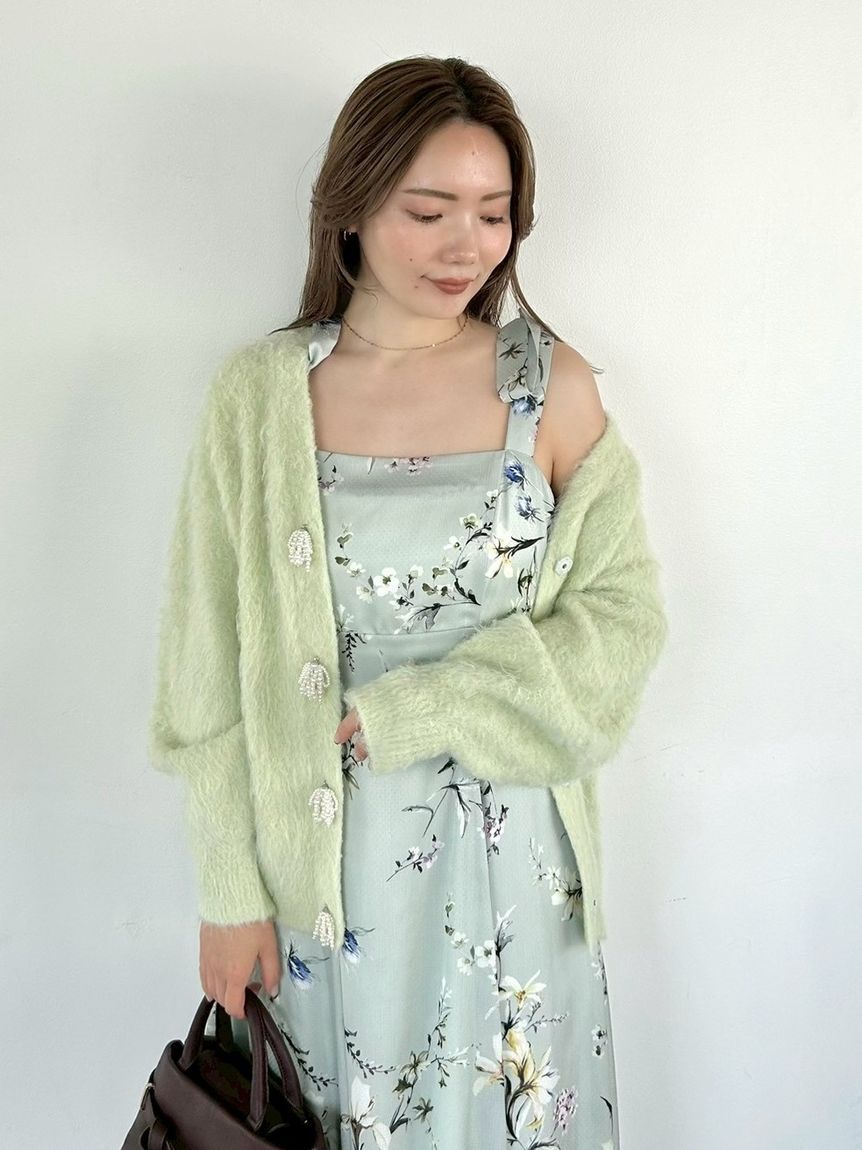 FRAY I.D「パールリボンシャギーミドルＶネックカーディガン」|カーディガン|