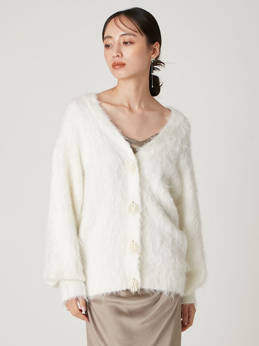 FRAY I.D「パールリボンシャギーミドルＶネックカーディガン」|カーディガン|