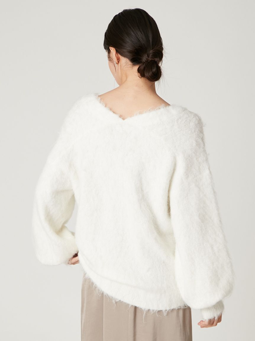 FRAY I.D「パールリボンシャギーミドルＶネックカーディガン」|カーディガン|