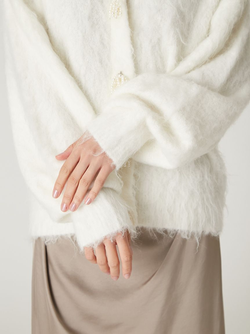 FRAY I.D「パールリボンシャギーミドルＶネックカーディガン」|カーディガン|