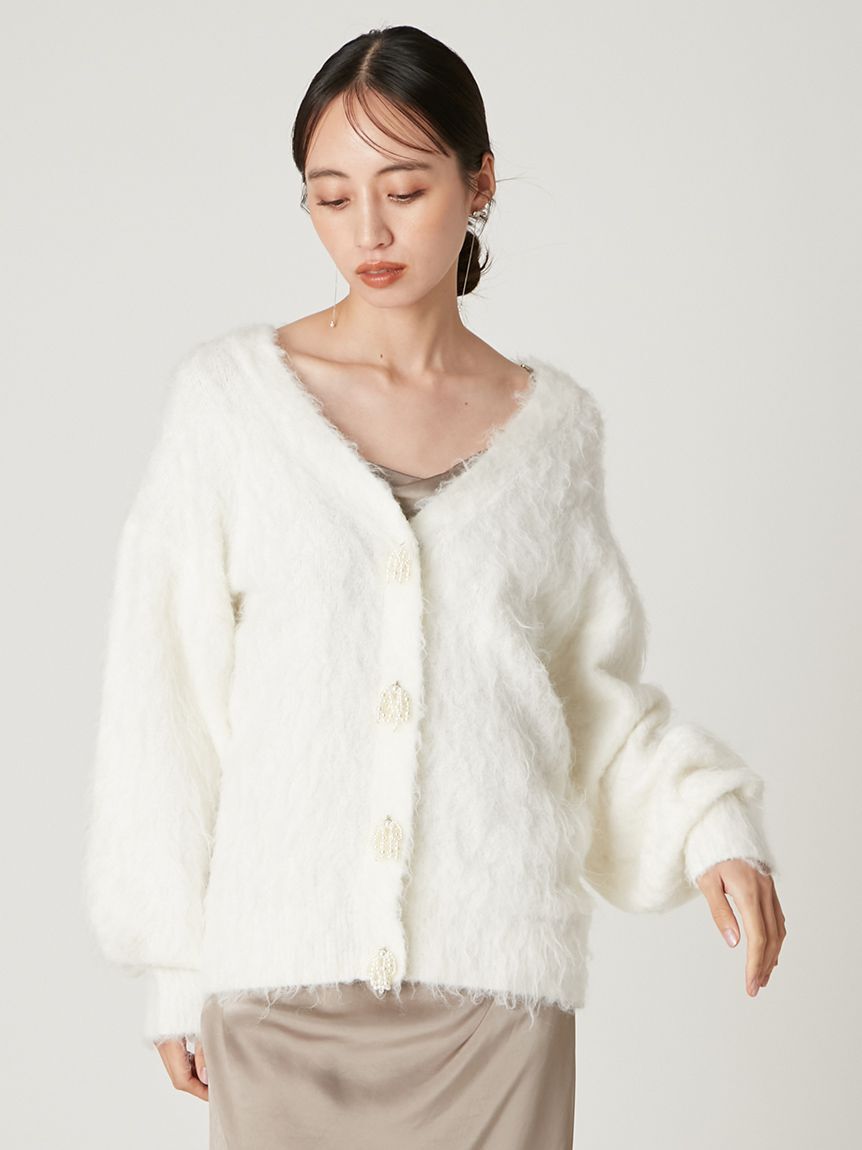 FRAY I.D「パールリボンシャギーミドルＶネックカーディガン」|カーディガン|