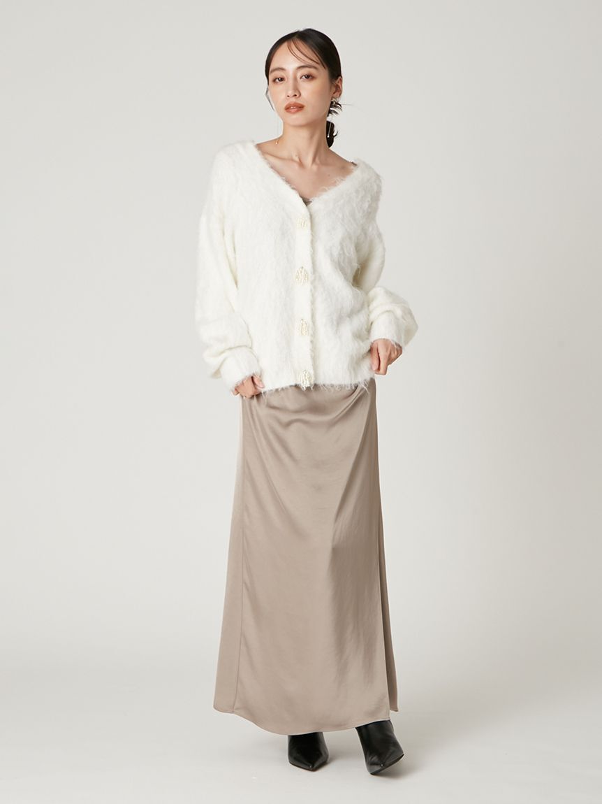 FRAY I.D「パールリボンシャギーミドルＶネックカーディガン」|カーディガン|