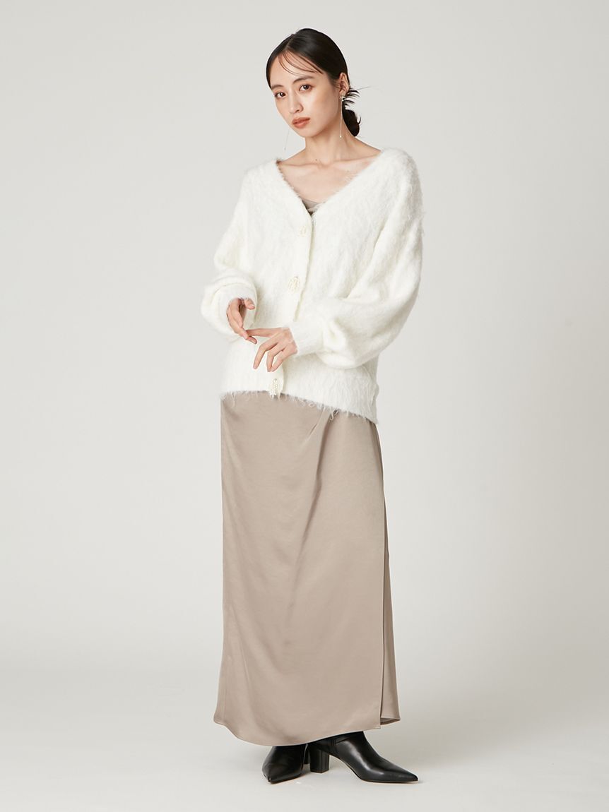 FRAY I.D「パールリボンシャギーミドルＶネックカーディガン」|カーディガン|