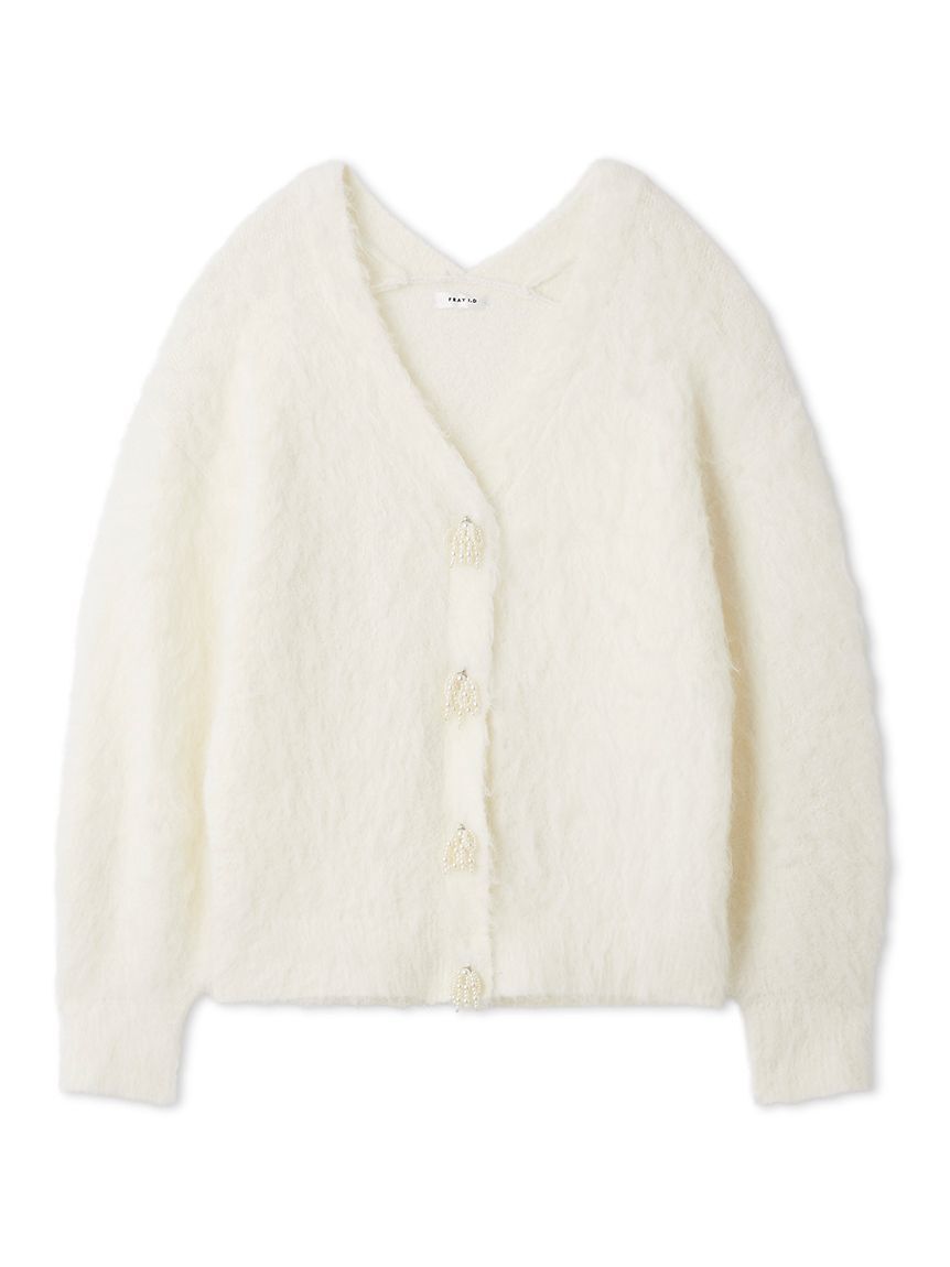 FRAY I.D「パールリボンシャギーミドルＶネックカーディガン」|カーディガン|