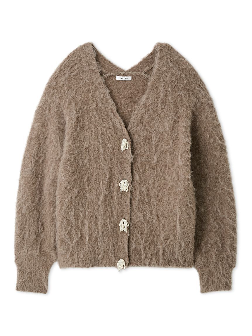 FRAY I.D「パールリボンシャギーミドルＶネックカーディガン」|カーディガン|