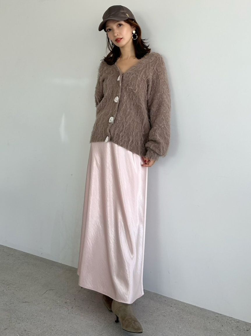 FRAY I.D「パールリボンシャギーミドルＶネックカーディガン」|カーディガン|