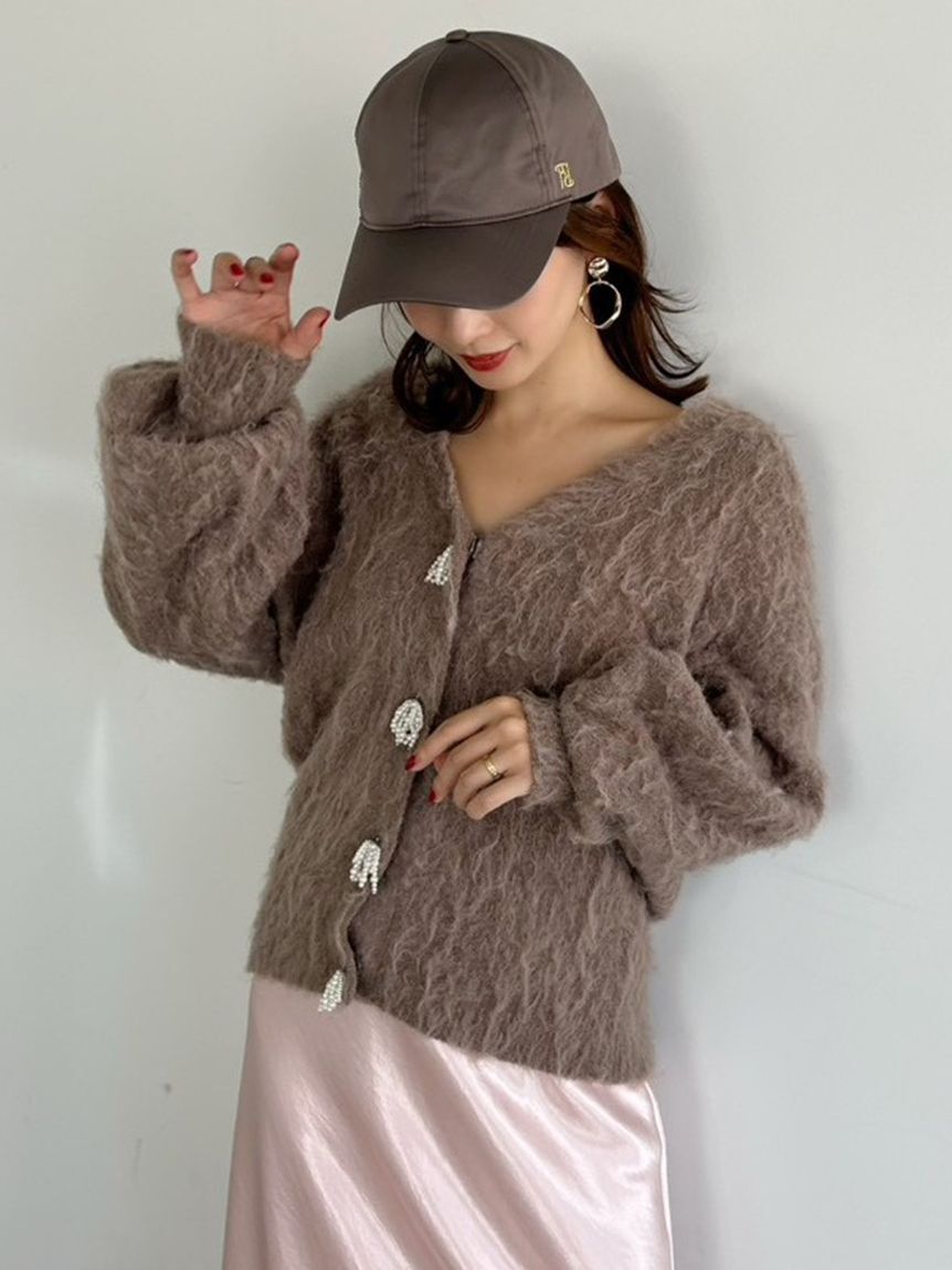 FRAY I.D「パールリボンシャギーミドルＶネックカーディガン」|カーディガン|