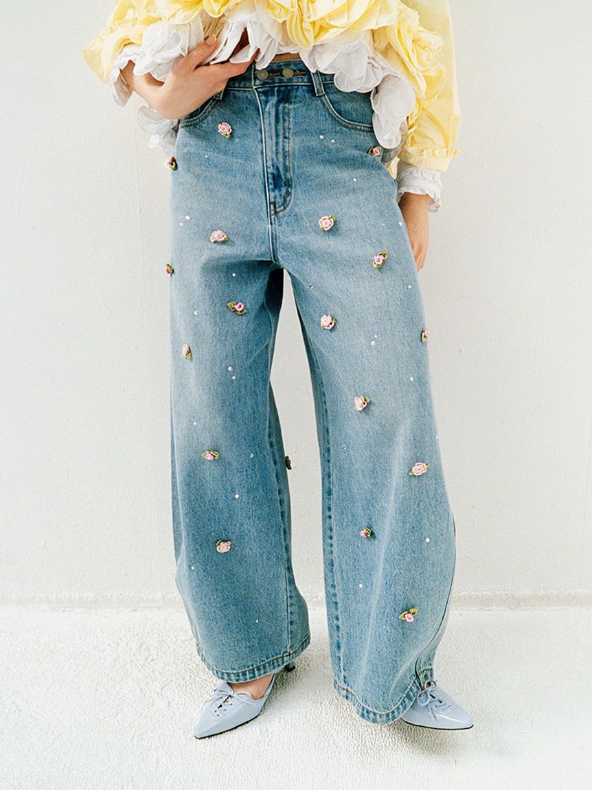 LILY BROWN「【WEB限定00サイズ】[L.B CANDY STOCK]バリエーションビジューデニムパンツ」|デニム|BLU