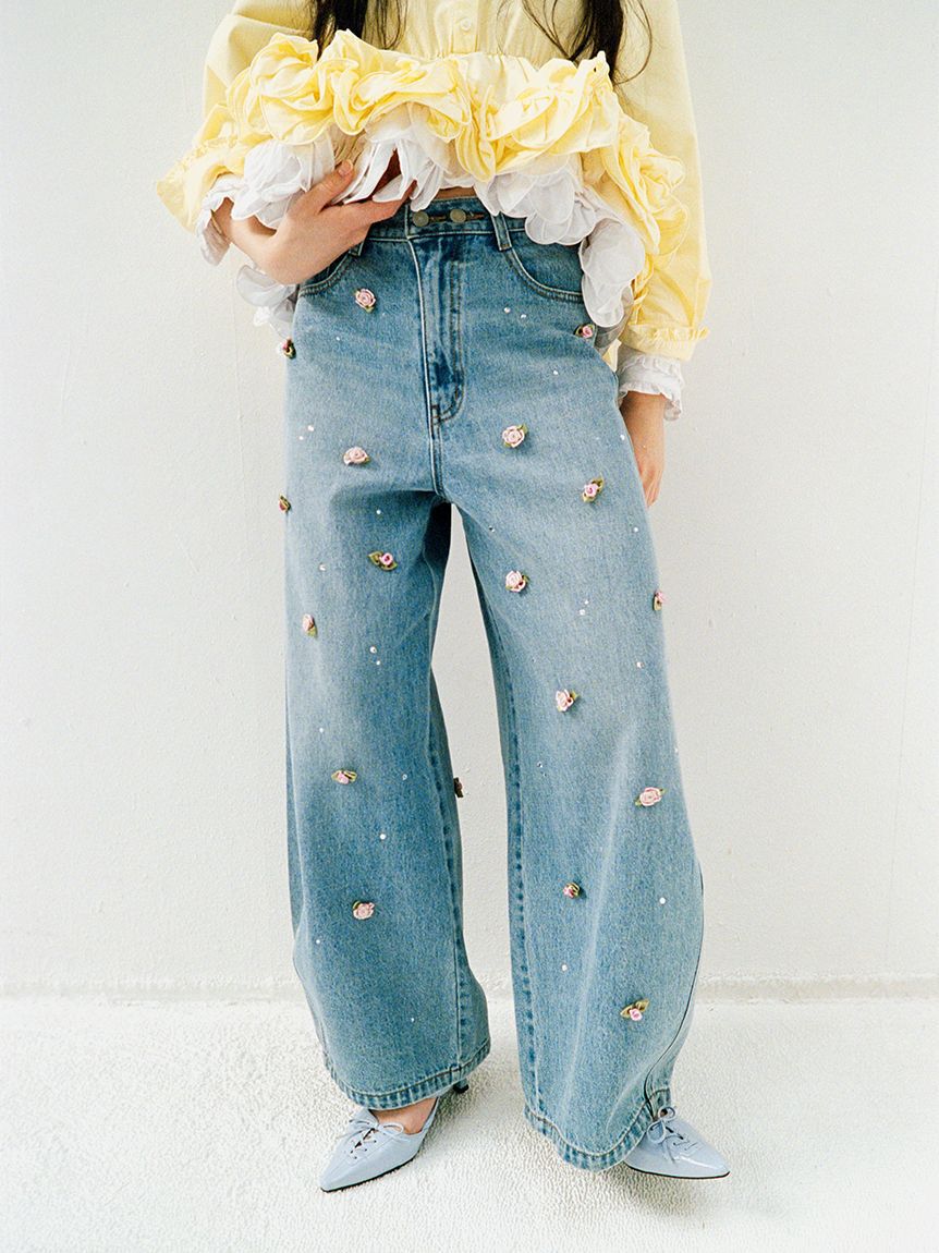 LILY BROWN「【WEB限定00サイズ】[L.B CANDY STOCK]バリエーションビジューデニムパンツ」|デニム|