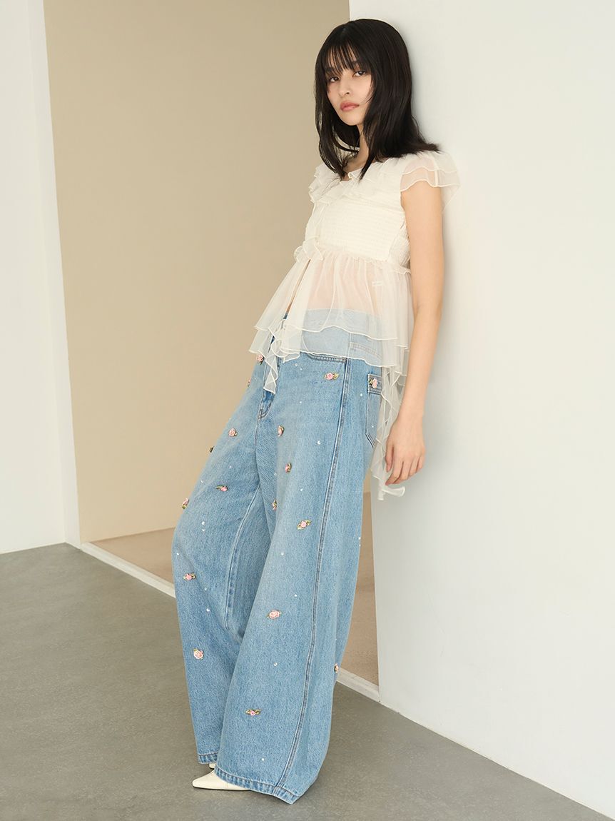 LILY BROWN「【WEB限定00サイズ】[L.B CANDY STOCK]バリエーションビジューデニムパンツ」|デニム|