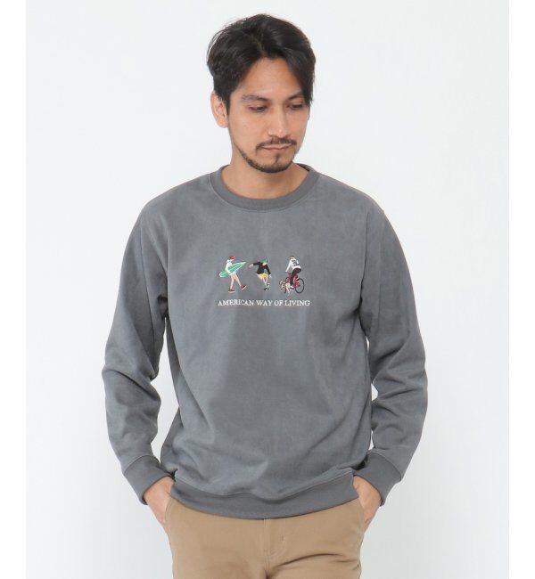 ikka「フェイクスウェード刺繍プルオーバー」|パーカー|チャコール